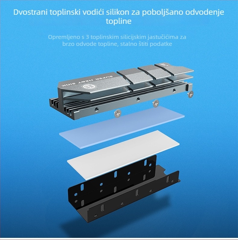 JEYI M.2 NVMe hladnjak – bakreno-aluminijsko povezivanje, kompatibilan s NVMe M.2/NGFF SSD-ima