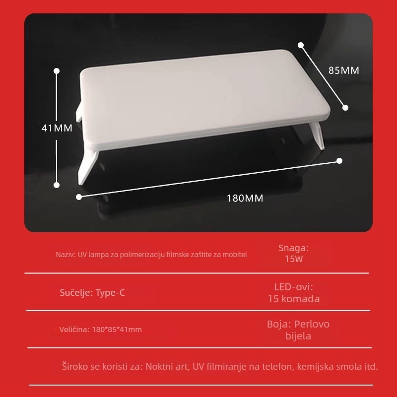 UV lampa za očvršćavanje telefonskih filmova, model XX-UV-15, OEM, neto težina 106 g, bez licencirane privatne oznake