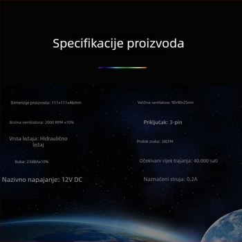CPU hladnjak s aluminijskim ventilatorom, hidraulički ležaj, 9 cm, 2800 RPM, AMD/Intel kompatibilan na više platformi