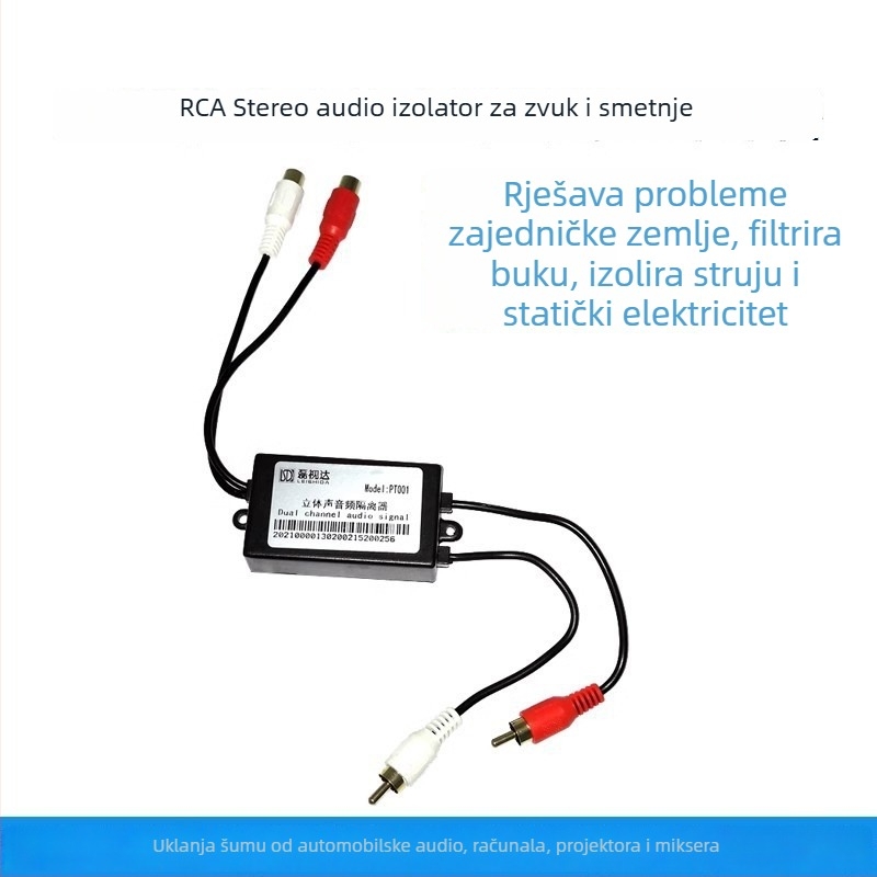 RCA Lotus stereo izolator zvuka s filtrom zajedničke zemlje za smanjenje buke, model GL001b2, adapter kabel, na skladištu, 1 godina jamstva