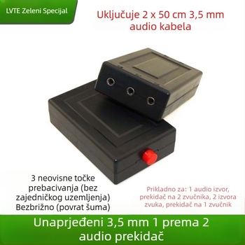 Green Special L902 3,5 mm audio preklopnik, 2 ulaza, 1 izlaz, dva 0,5 m kabla