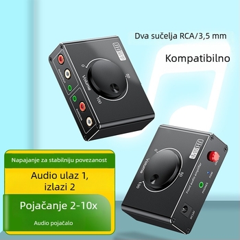 Audio pojačalo-prekidač 1 na 2 sa napajanjem, podesivi zvuk 3,5 mm i RCA priključak