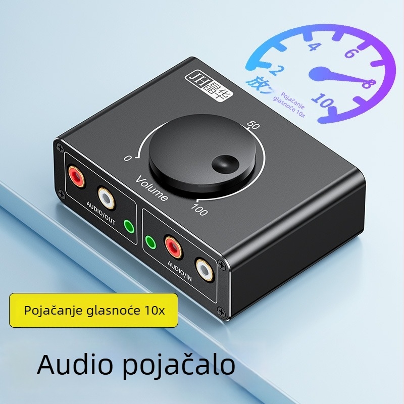 Audio pojačalo-prekidač 1 na 2 sa napajanjem, podesivi zvuk 3,5 mm i RCA priključak