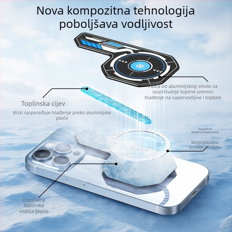 Hladnjak za mobitel s magnetskom NdFeB pločom i dvostrano toplinskom vodljivom trakom, aluminijska legura, 19 g, model J01