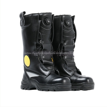 Vatrogasne kožne čizme, otporne na plamen, zaštita od udaraca i probijanja, gumena potplat, teleća koža