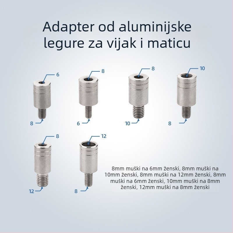 Adapter mrežne glave, promjer 6–8 mm, reduktor od nehrđajućeg čelika, vijak i matica, višenamjenski pribor