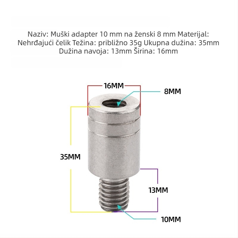 Adapter mrežne glave, promjer 6–8 mm, reduktor od nehrđajućeg čelika, vijak i matica, višenamjenski pribor
