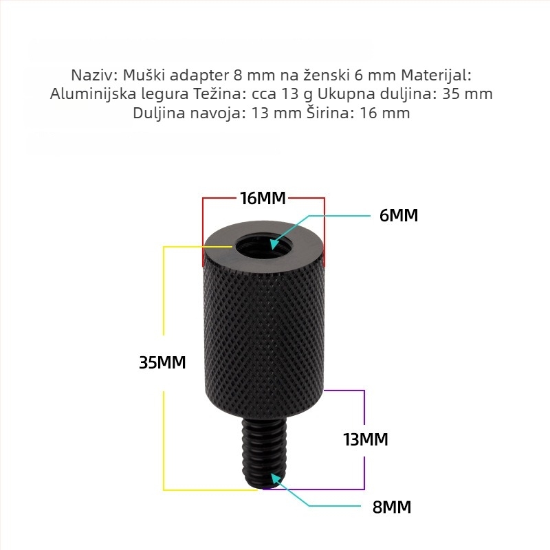 Adapter mrežne glave, promjer 6–8 mm, reduktor od nehrđajućeg čelika, vijak i matica, višenamjenski pribor