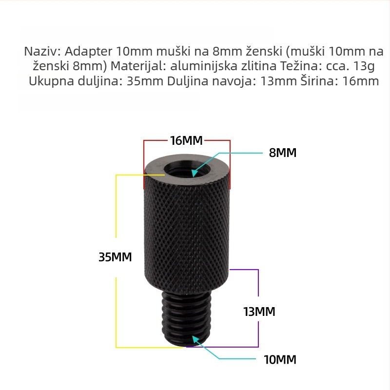 Adapter mrežne glave, promjer 6–8 mm, reduktor od nehrđajućeg čelika, vijak i matica, višenamjenski pribor