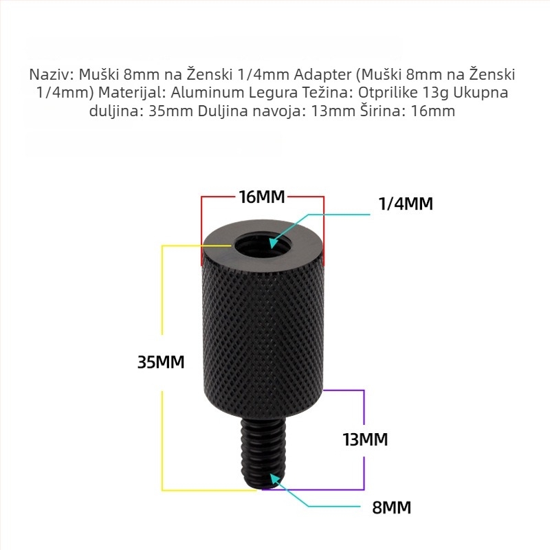 Adapter mrežne glave, promjer 6–8 mm, reduktor od nehrđajućeg čelika, vijak i matica, višenamjenski pribor
