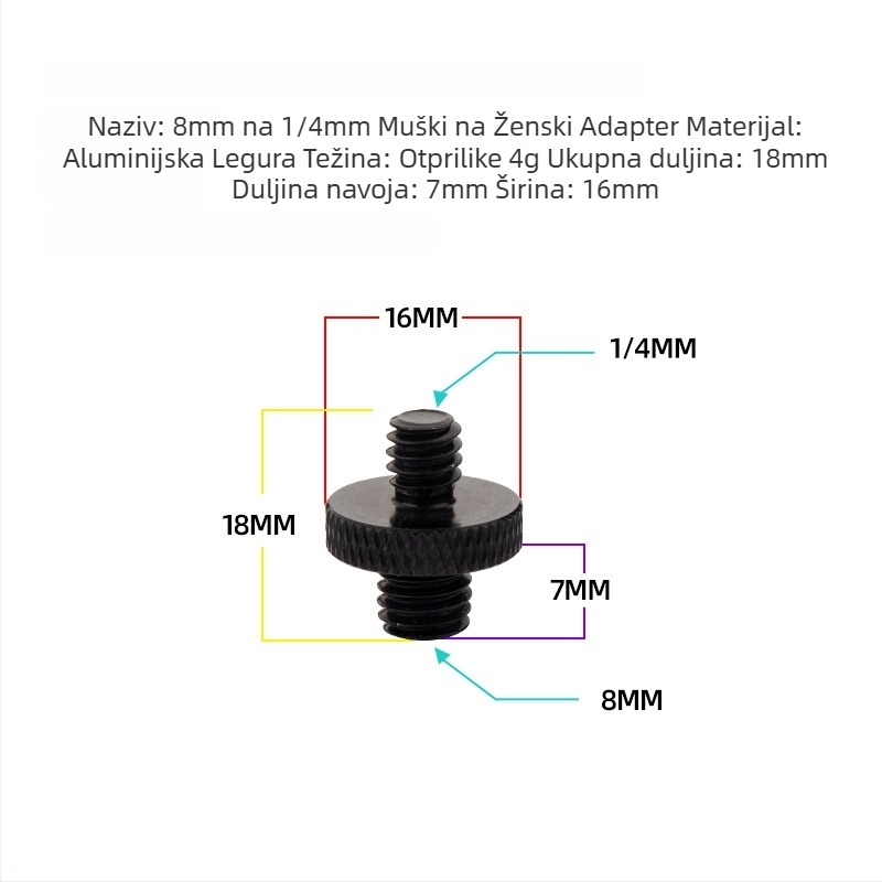 Adapter mrežne glave, promjer 6–8 mm, reduktor od nehrđajućeg čelika, vijak i matica, višenamjenski pribor