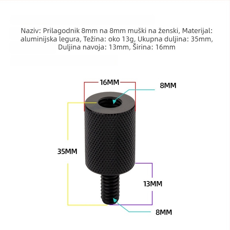 Adapter mrežne glave, promjer 6–8 mm, reduktor od nehrđajućeg čelika, vijak i matica, višenamjenski pribor