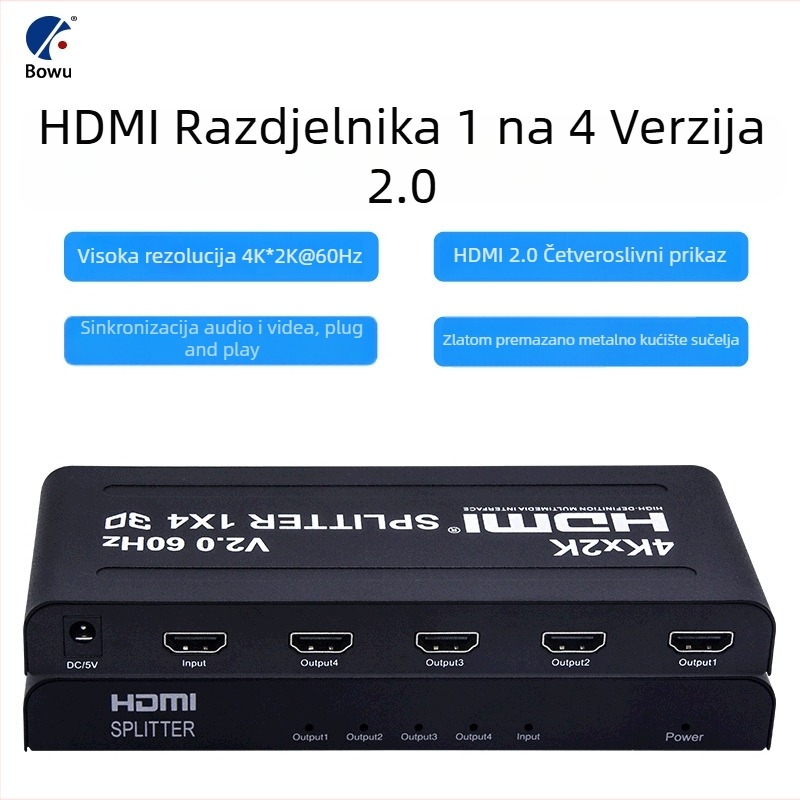 HDMI prekidač/raspoređivač 2.0, 1x4 Splitter, 4K60Hz