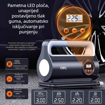 Prenosna električna pumpa za automobil, 12V, 100W, digitalni zaslon, 30 L/min, brzo napuhivanje
