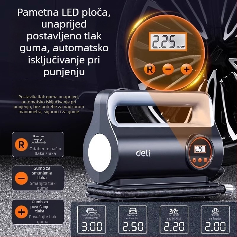 Prenosna električna pumpa za automobil, 12V, 100W, digitalni zaslon, 30 L/min, brzo napuhivanje