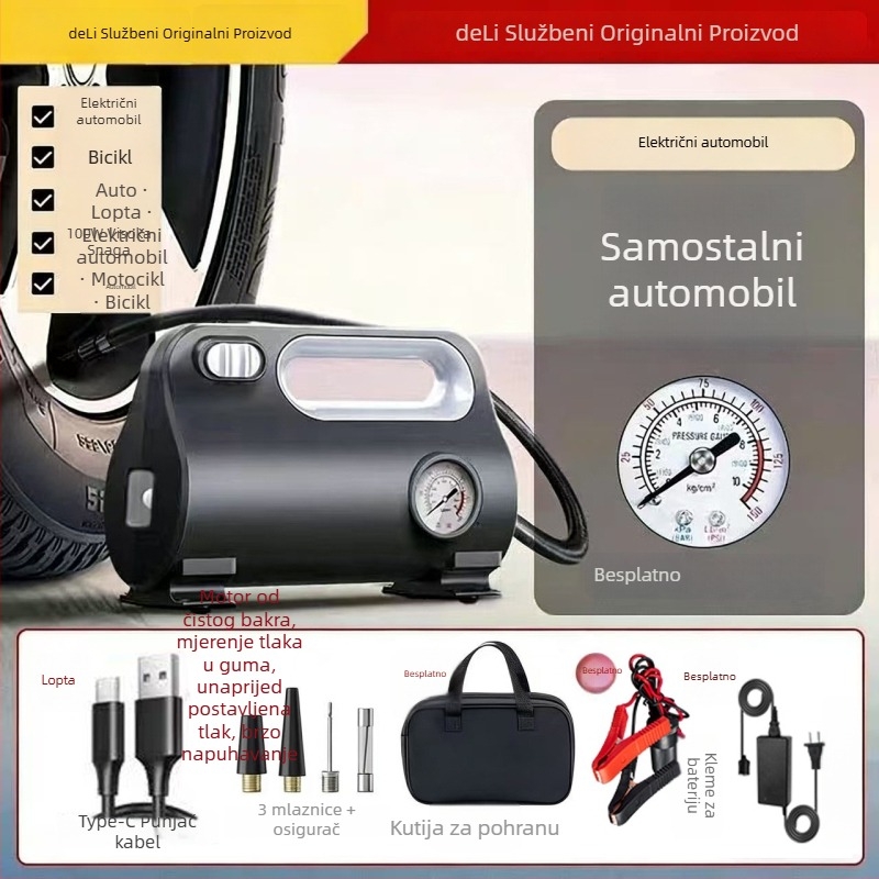 Prenosna električna pumpa za automobil, 12V, 100W, digitalni zaslon, 30 L/min, brzo napuhivanje