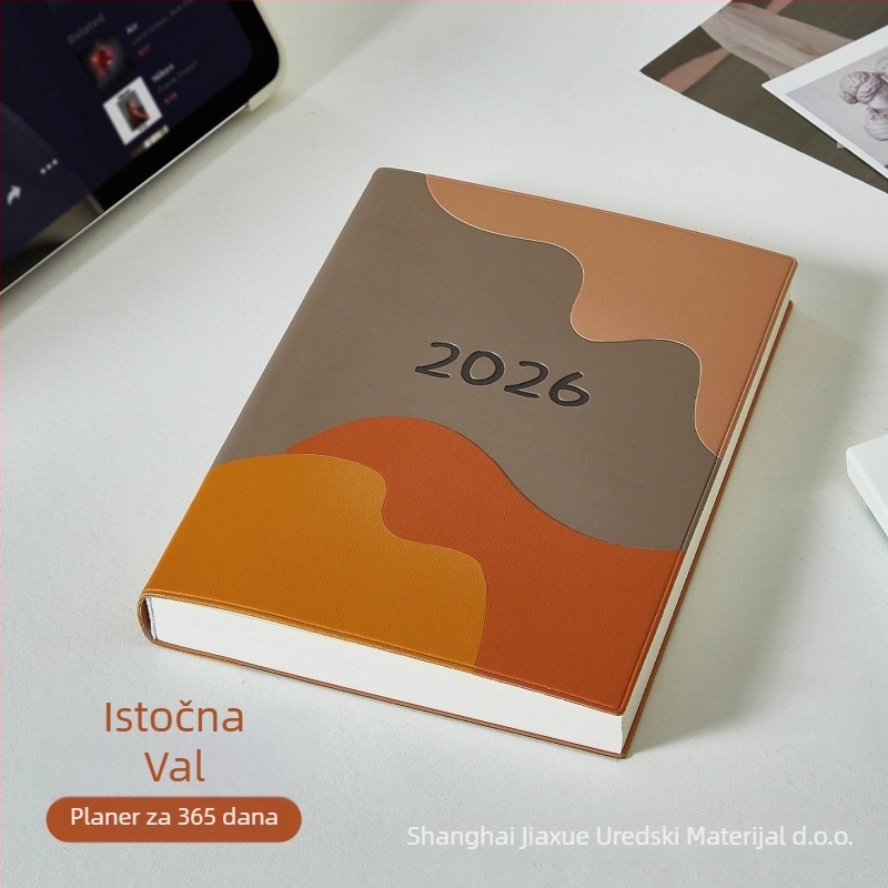 Planer bilježnica 2026: dnevni plan rada, popis zadataka, tjedni plan, dnevnik i kalendar; PU korica; linearno uvezivanje; Dowling papir 100 g; 300–400 stranica