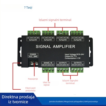 LED Simfonijski pojačivač AP-A10, 5–24V, 6-kanalni, DC utičnica/terminal blok, domet upravljanja 20 m