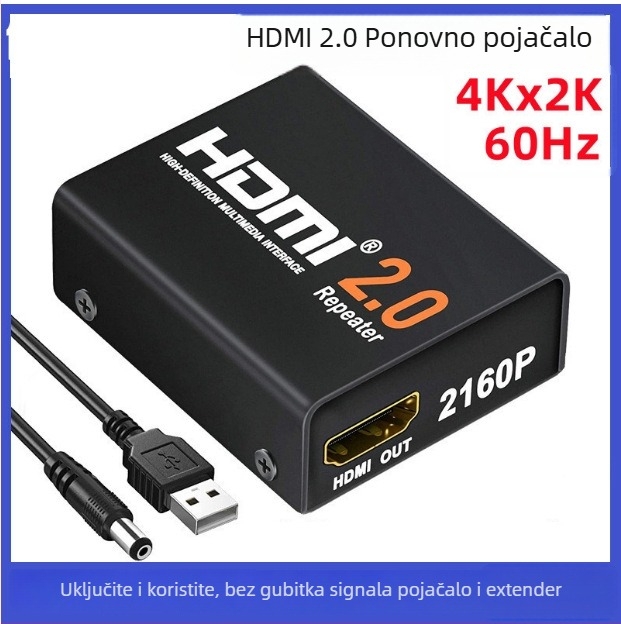 HDMI 2.0 repetitor i pojačivač signala (60 m proširenje, ženski na ženski konektor)