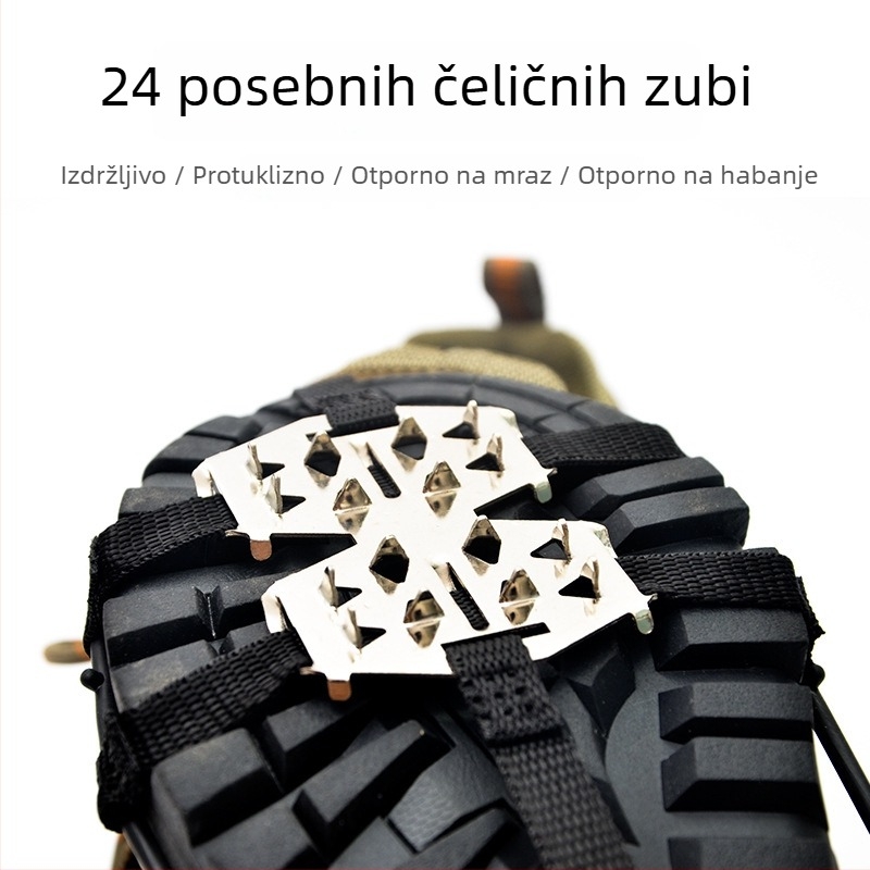 Protusklizne krampone za cipele, 24 zuba, mangan čelik, vrlo lagani, za zimu i led