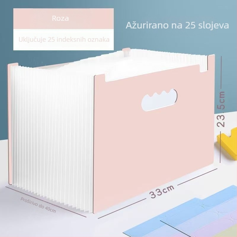 Vertikalna akordeonska mapa za dokumente, 13 odjeljaka, plastika, debljina 0,8 mm, moguć ispis logotipa