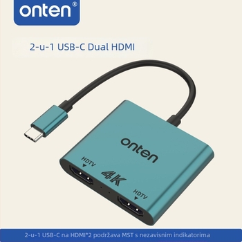 ONTEN OT-9175B Type-C na dual HDMI 4K@60Hz preklopnik za PC i mobilne uređaje, Windows kompatibilan