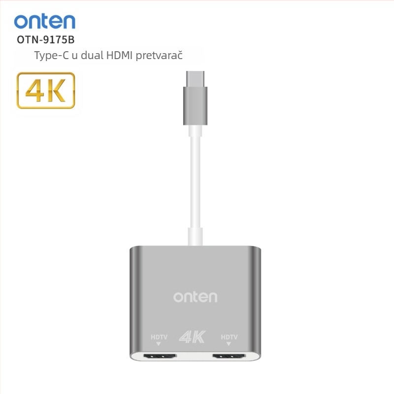 ONTEN OT-9175B Type-C na dual HDMI 4K@60Hz preklopnik za PC i mobilne uređaje, Windows kompatibilan