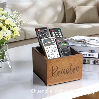 Drvena kutija za daljinske upravljače za dnevni boravak – Višenamjenska, masivno drvo, stolni organizator, kapacitet 1 L