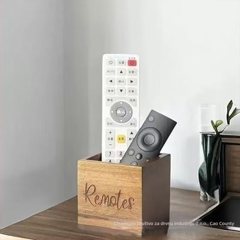 Drvena kutija za daljinske upravljače za dnevni boravak – Višenamjenska, masivno drvo, stolni organizator, kapacitet 1 L