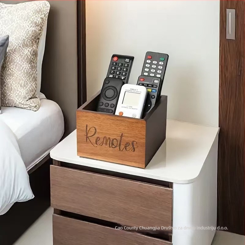 Drvena kutija za daljinske upravljače za dnevni boravak – Višenamjenska, masivno drvo, stolni organizator, kapacitet 1 L