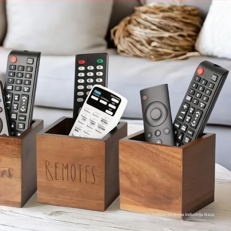 Drvena kutija za daljinske upravljače za dnevni boravak – Višenamjenska, masivno drvo, stolni organizator, kapacitet 1 L