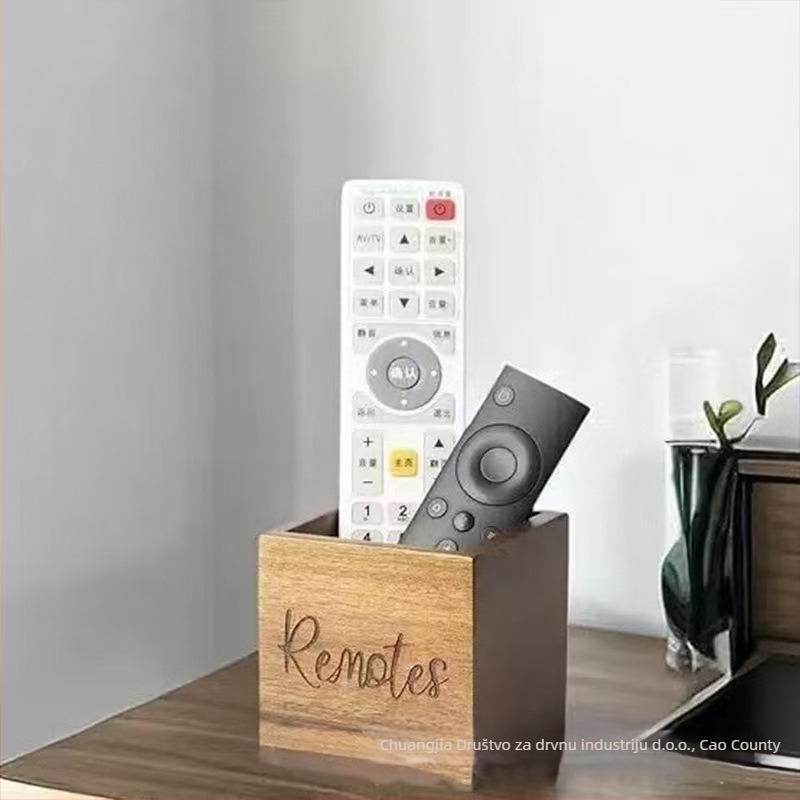 Drvena kutija za daljinske upravljače za dnevni boravak – Višenamjenska, masivno drvo, stolni organizator, kapacitet 1 L