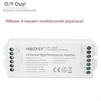 RGBW četiri-kanalni pojačivač/kontroler LED rasvjete OY-PA4, 12–24V, RF daljinsko upravljanje, IP68, domet do 30 m, terminalno sučelje