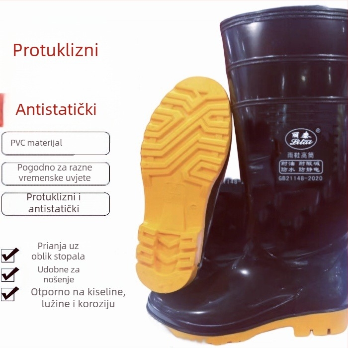 Litai visoke PVC čizme za kišu, protuklizne, antistatične, otporne na ulje i kiseline i lužine, radne vodene cipele