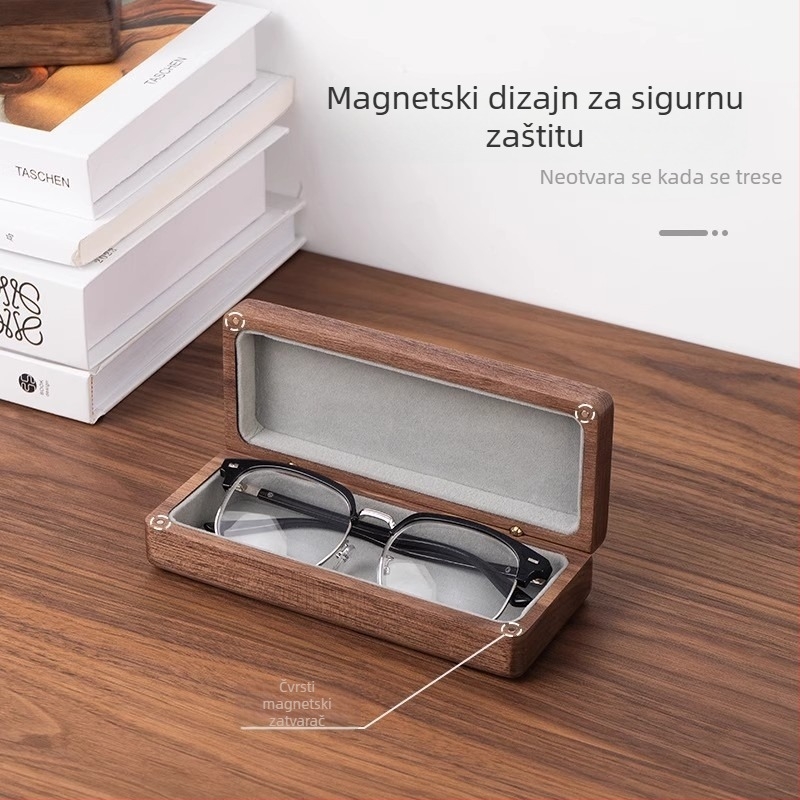 Kutija za naočale u autu od crnog oraha, masivno drvo, retro prenosni dizajn, mogućnost tiska logotipa, lagani luksuz