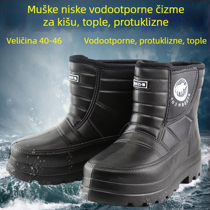 Muške zimske čizme za kišu s fleecem i pjenom, protuklizne, tople, za akvakulturu i ribolov