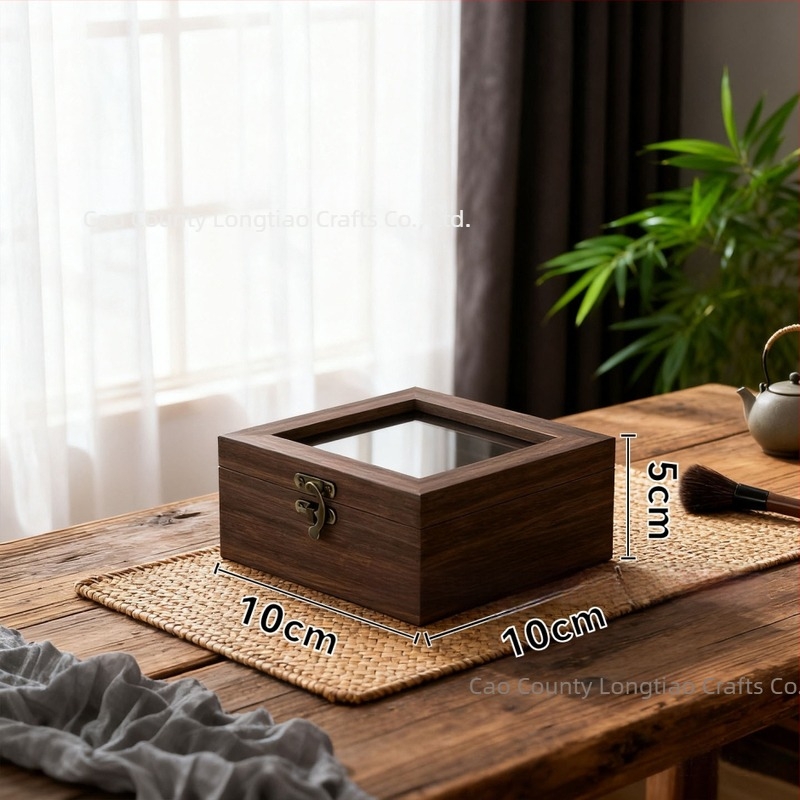 Drvena retro kutija za pohranu s podijeljenim pretincima i kapkom koji se otvara, pogodna za nakit i uredske potrepštine, moderno jednostavno izložbeno kutija s mogućnošću tiskanja logotipa