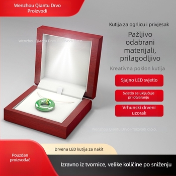 Drvena kutija za nakit s LED rasvjetom za pohranu privjeska, izrađena od ploča visoke gustoće, mogućnost prilagođenog logotipa