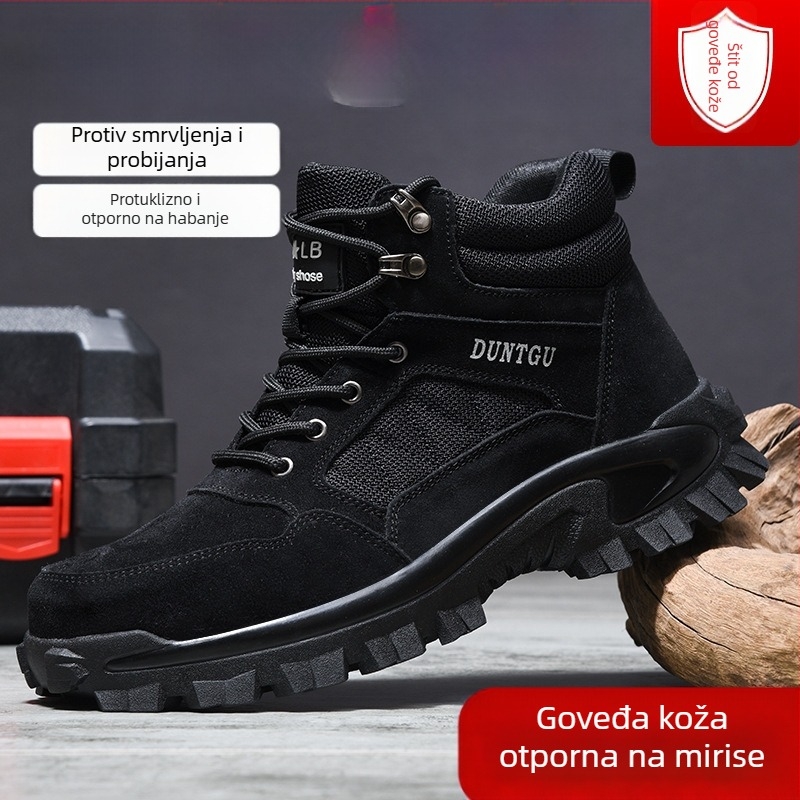 Unisex sigurnosne cipele s visokim gornjim dijelom, čelična prst, zaštita od udara i probijanja, koža, bez mirisa, otporne radne cipele za gradilište