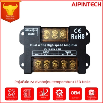 LED signalni pojačivač za tri boje za dvobojne LED trake - AP-A22, 5-24V, vijčani terminal, serijsko/paralelno povezivanje