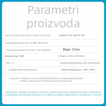 Mala usisna antena za GSM/3G/4G LTE, dobitak 3 dBi, frekvencijski pojas 824-960/1710-2690 MHz, za GPRS DTU Smart Meter