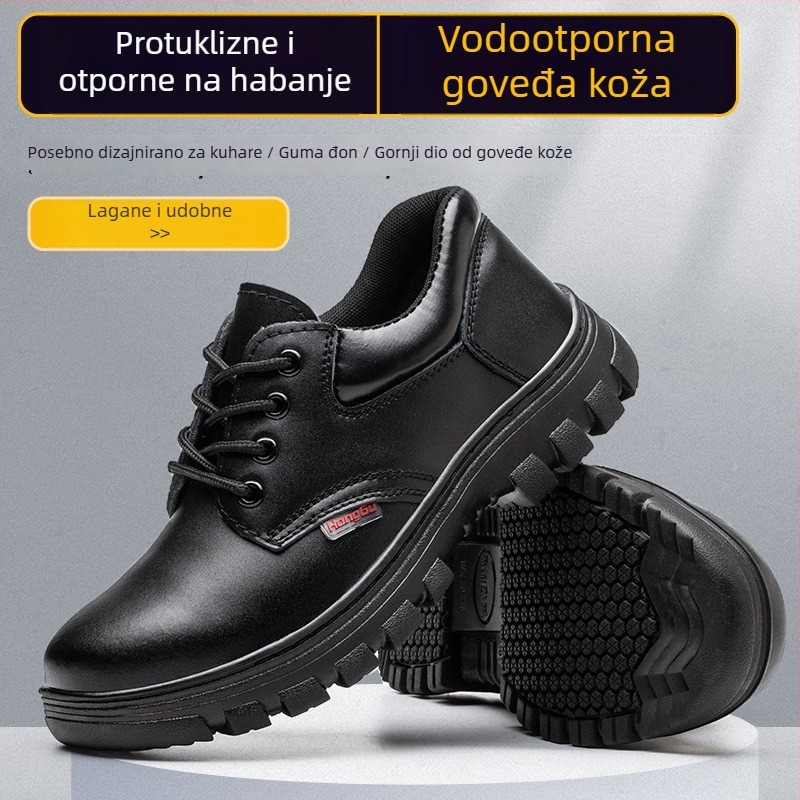 Honggu Cipele za rad od prirodne kože visoke gustoće, s protivkliznom gumom na potplatu, otporne na ulja i kiseline/alkalije, zaštita od udarca, za građevinarstvo, rudnike, metalurgiju, taljenje i kemijsku industriju