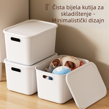 Plastična kutija za organiziranje s poklopcem, čvrsta konstrukcija, 2L kapacitet, za kozmetiku i sitnice, pogodna za dnevni boravak i garderobu.