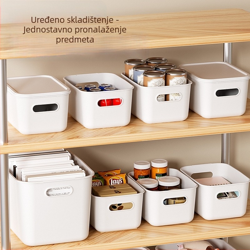 Plastična kutija za organiziranje s poklopcem, čvrsta konstrukcija, 2L kapacitet, za kozmetiku i sitnice, pogodna za dnevni boravak i garderobu.