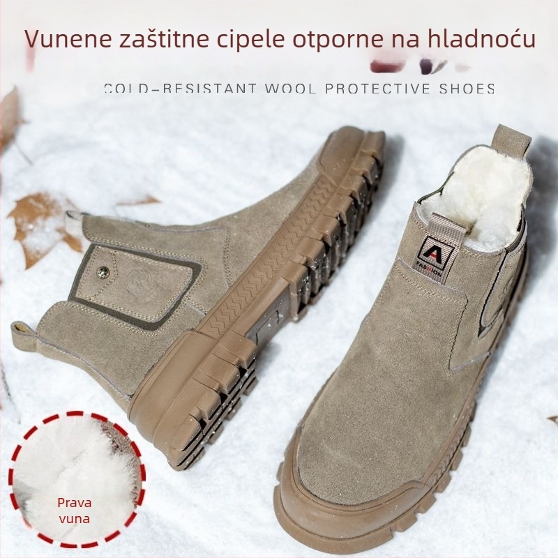 Muške zimcke sigurnosne cipele s vunenom podstavom, otpornost na udarce i probijanje, za gradilište