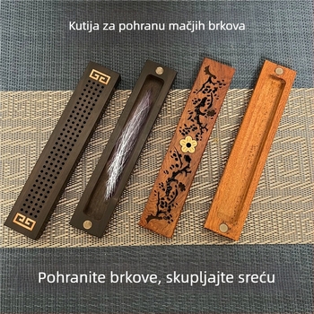 Kutija za pohranu brade i dlake kućnih ljubimaca od ebonskog drveta – Novi kineski stil, pogodna za dnevni boravak, spavaću sobu ili stol
