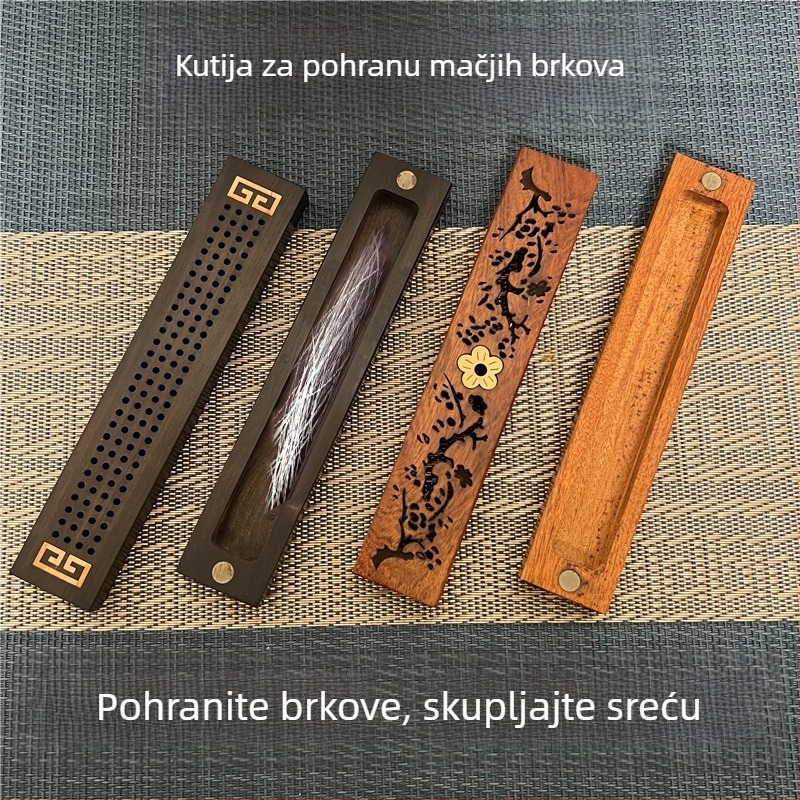 Kutija za pohranu brade i dlake kućnih ljubimaca od ebonskog drveta – Novi kineski stil, pogodna za dnevni boravak, spavaću sobu ili stol