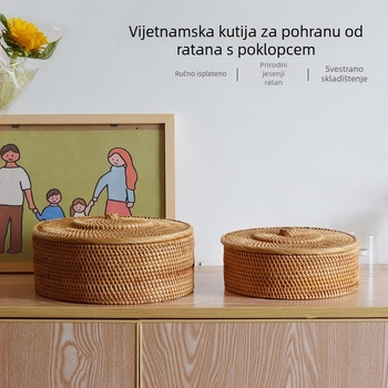Dvije kutije za pohranu od ratana, ručno pletene, od čvrstog drveta, s prugastim uzorkom, bez poklopca, za Pu'er čaj