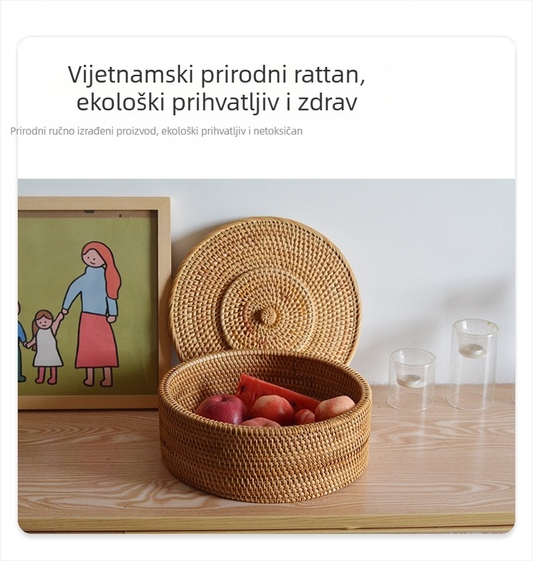 Dvije kutije za pohranu od ratana, ručno pletene, od čvrstog drveta, s prugastim uzorkom, bez poklopca, za Pu'er čaj