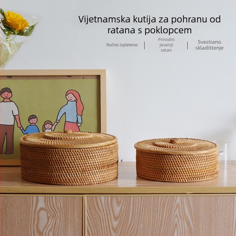 Dvije kutije za pohranu od ratana, ručno pletene, od čvrstog drveta, s prugastim uzorkom, bez poklopca, za Pu'er čaj